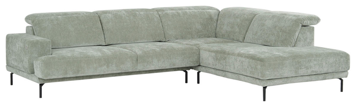 ECKSOFA Mintgrün Chenille Kopfteilverstellung, Sitztiefenverstellung  - Schwarz/Mintgrün, Design, Textil/Metall (307/243cm) - Xora