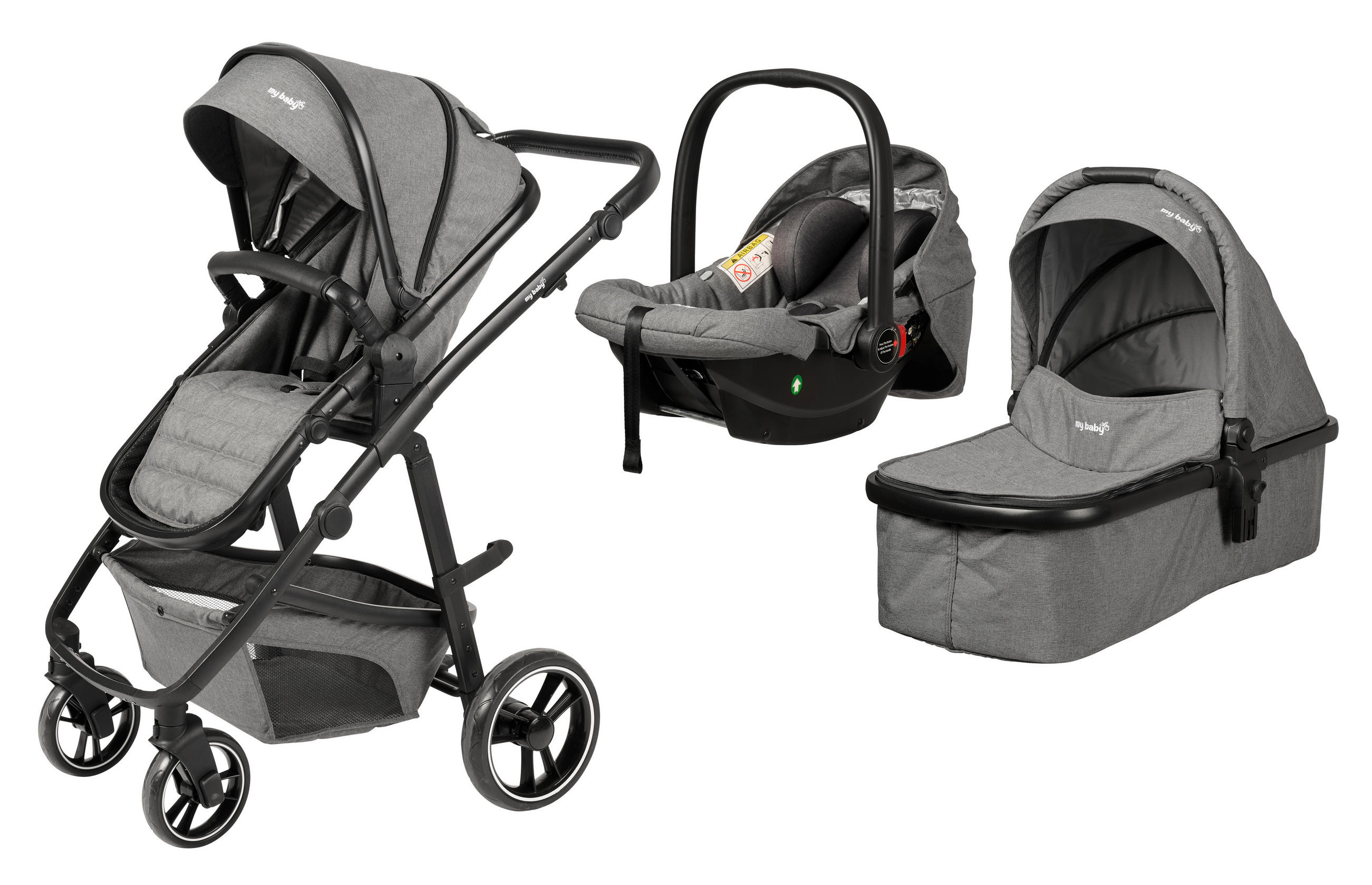SET DJEČJIH KOLICA  Korfu  - tamno siva/crna, Basics, tekstil/metal - My Baby Lou