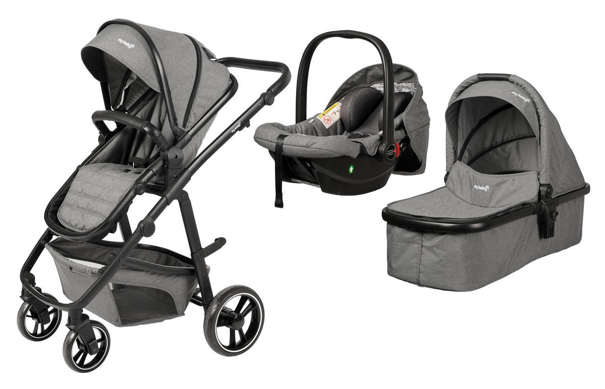 KINDERWAGENSET  Korfu   - Dunkelgrau/Schwarz, Basics, Kunststoff/Textil - My Baby Lou