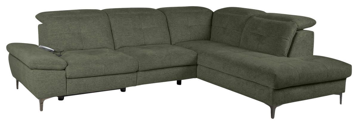 ECKSOFA Dunkelgrün Webstoff  - Dunkelgrün/Schwarz, KONVENTIONELL, Textil/Metall (288/225cm) - Carryhome