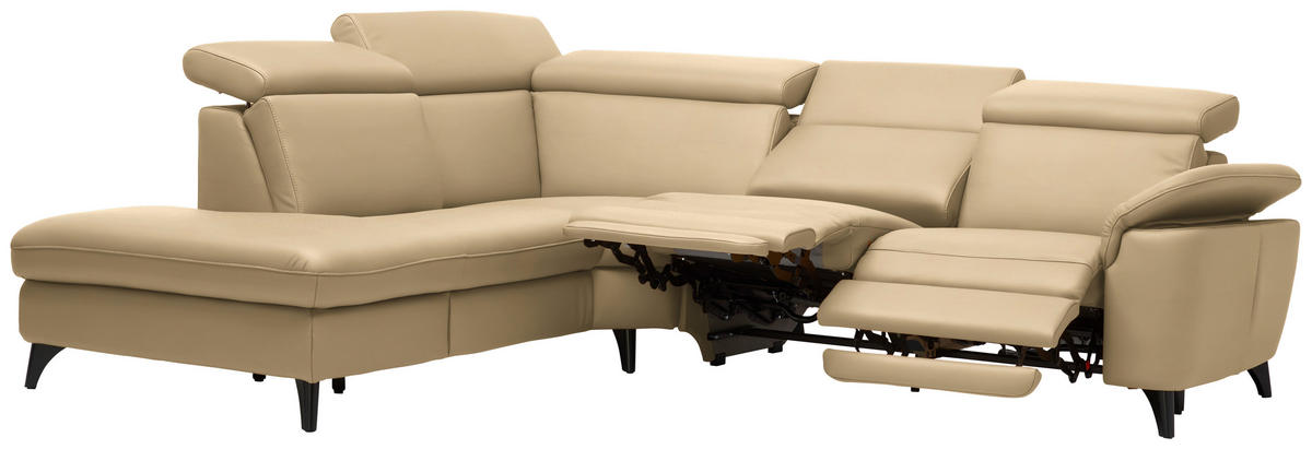 ECKSOFA in Echtleder Hellbraun  - Hellbraun/Schwarz, Design, Leder/Metall (239/285cm) - Cantus