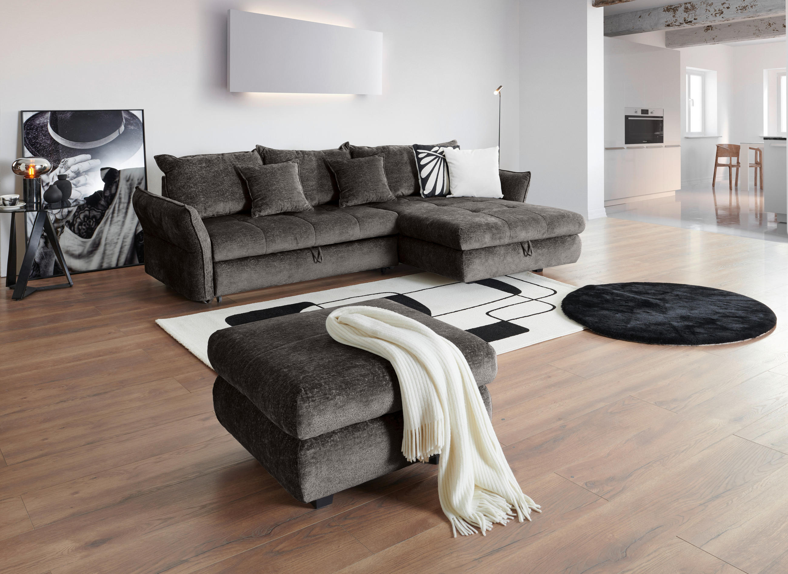 ECKSOFA in Chenille Graphitfarben  - Schwarz/Graphitfarben, Konventionell, Kunststoff/Textil (275/180cm) - Stylife