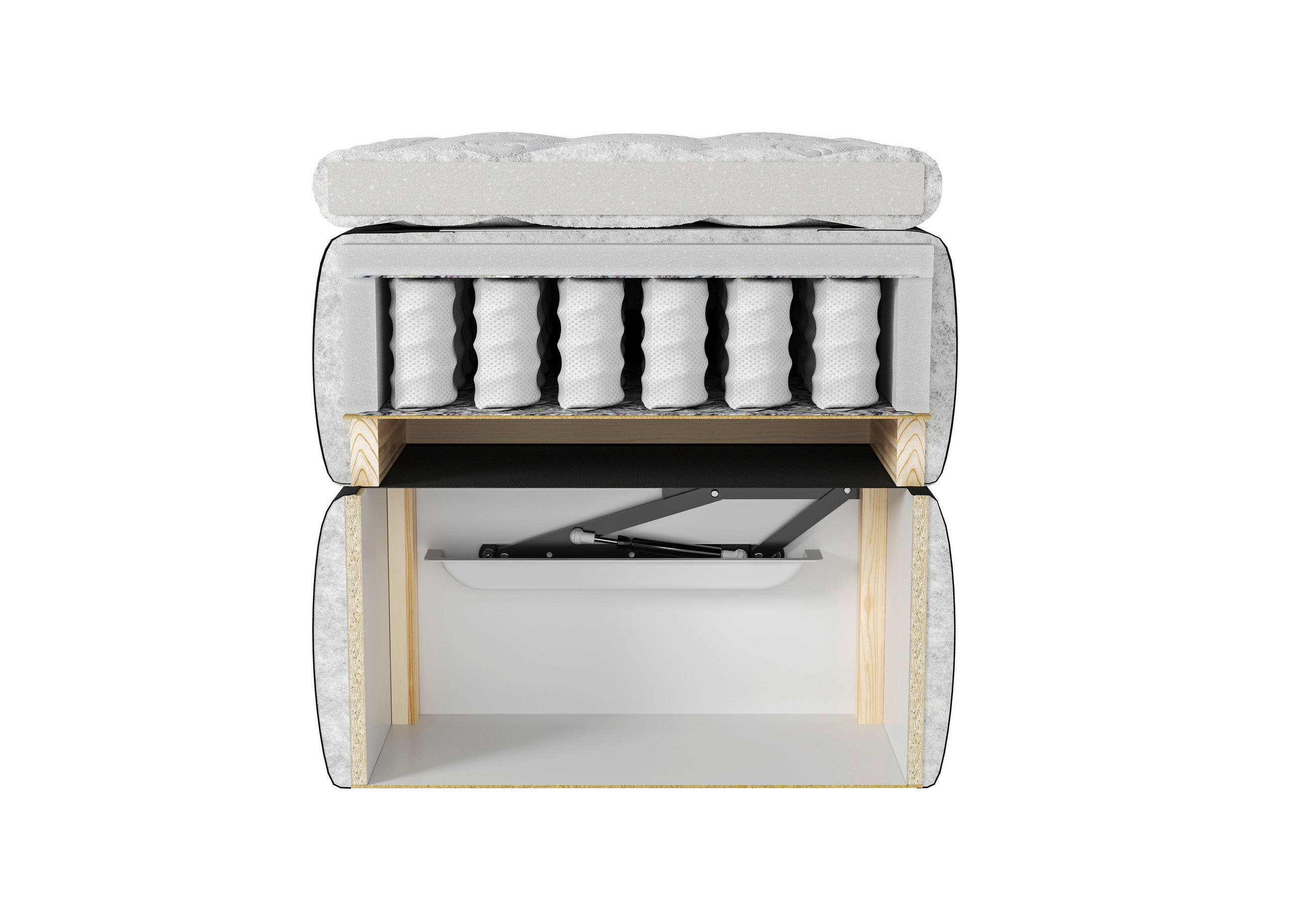 Thumbnail - Mid.you Boxbett, Hellgrau, Holz, Textil, H3, Höhe ca. 27 cm, 140x200 cm, Bettkasten, gepolstertes Kopfteil, Stoffauswahl...