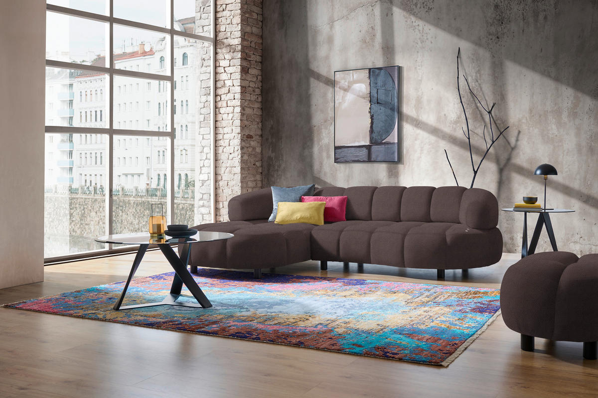 ECKSOFA Taupe Webstoff  - Taupe/Schwarz, Design, Holz/Textil (183/284cm) - Welnova