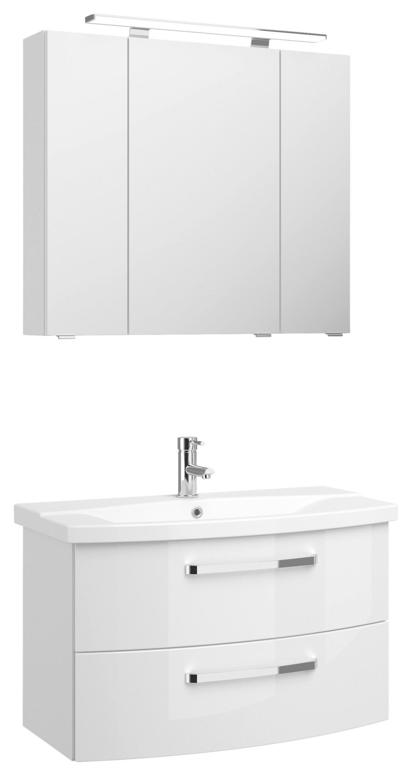 BADEZIMMER 3-teilig  in 84 cm  - Chromfarben/Weiß Hochglanz, MODERN, Glas/Keramik (84cm) - Sadena