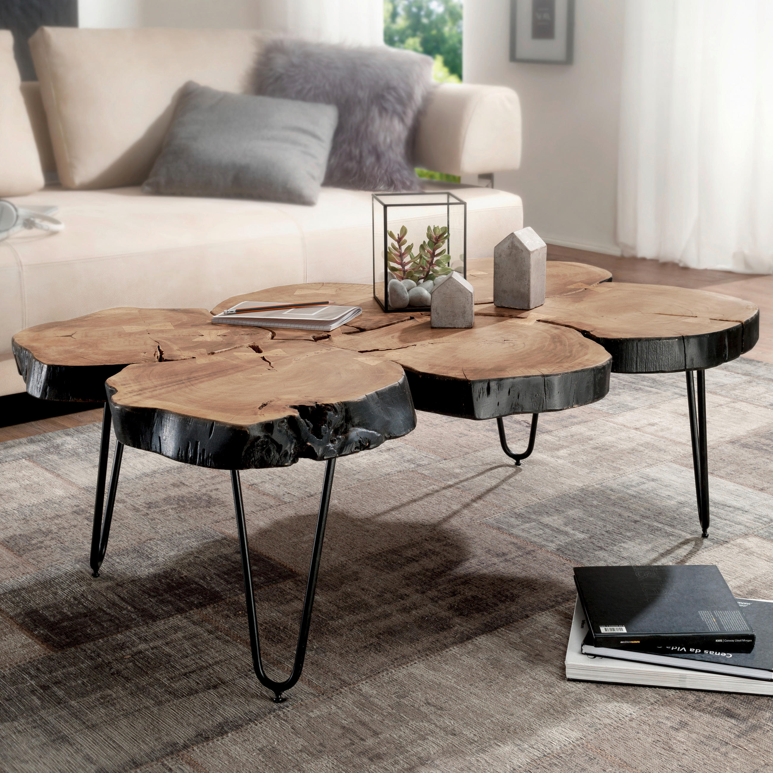 COUCHTISCH Akazie massiv 115/70/40 cm rechteckig Akaziefarben  - Schwarz/Akaziefarben, Design, Holz/Metall (115/70/40cm) - MID.YOU