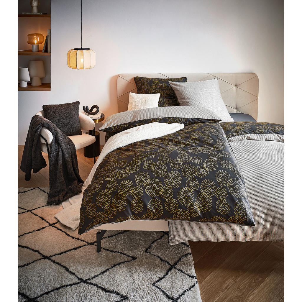 Thumbnail - Esprit Wendebettwäsche E-Dion-B, Schwarz, Gold, Beige, Textil, Blätter, 135x200 cm, Oeko-Tex® Standard 100, pflegeleicht...