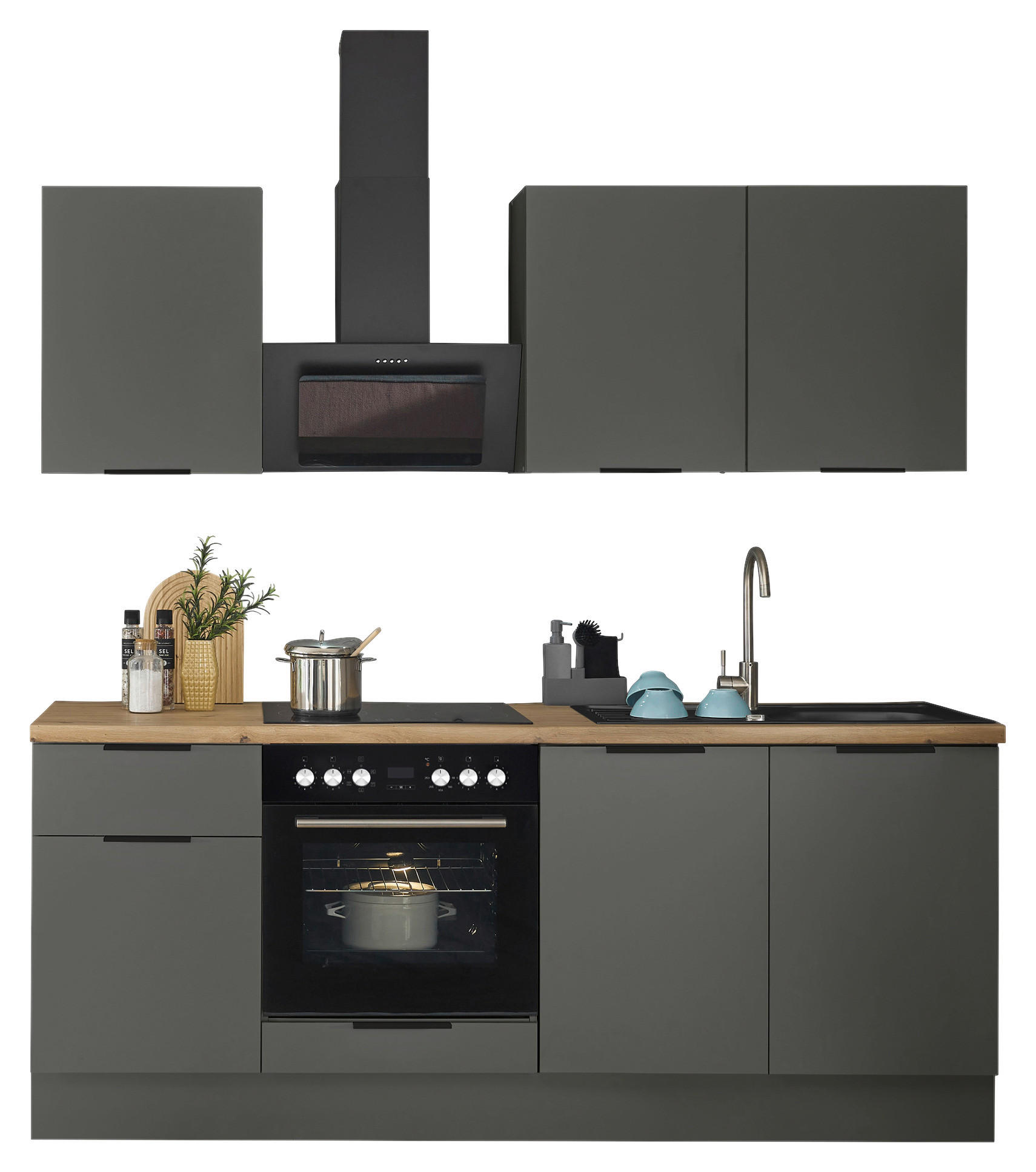 KÜCHENBLOCK   in Graphitfarben  - Schwarz/Graphitfarben, Basics, Holzwerkstoff/Metall (210/211/60cm) - Carryhome