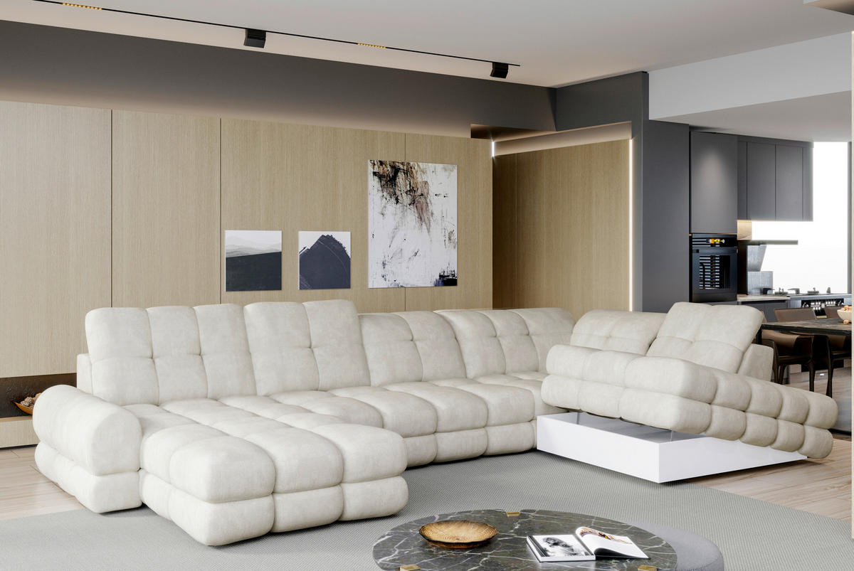 MEGA SOFFA i vävt tyg beige  - beige/svart, Design, trämaterial/trä (400/116/217cm) - Stylife