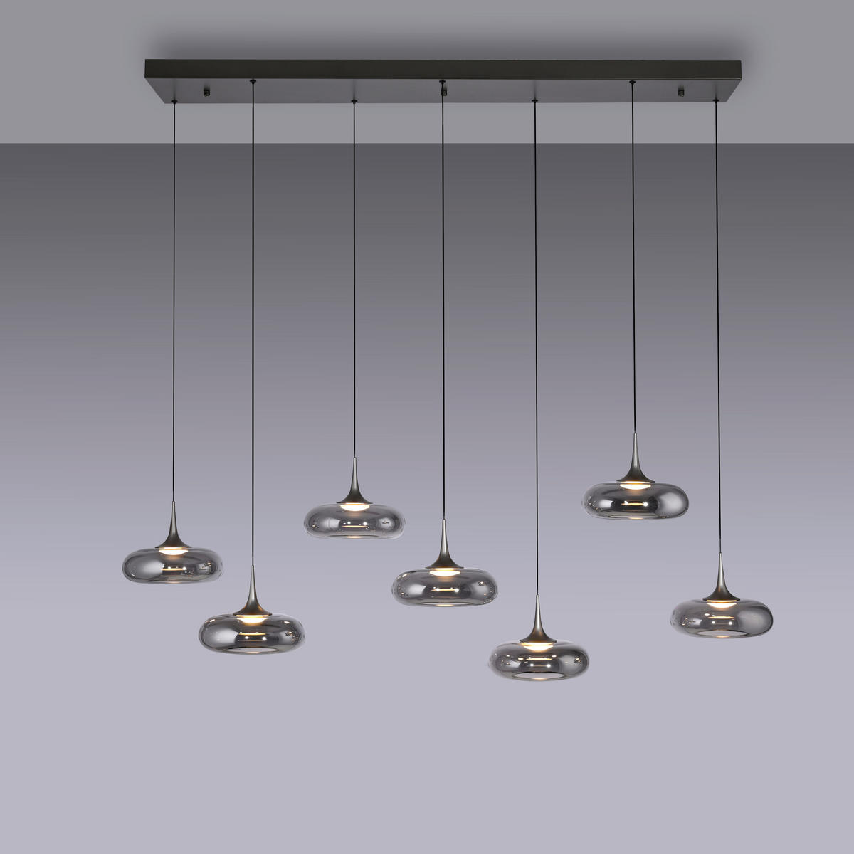 LED-PENDELLEUCHTE SW POSH 140/42/200 cm   - Grau, Design, Glas/Kunststoff (140/42/200cm) - Schöner Wohnen