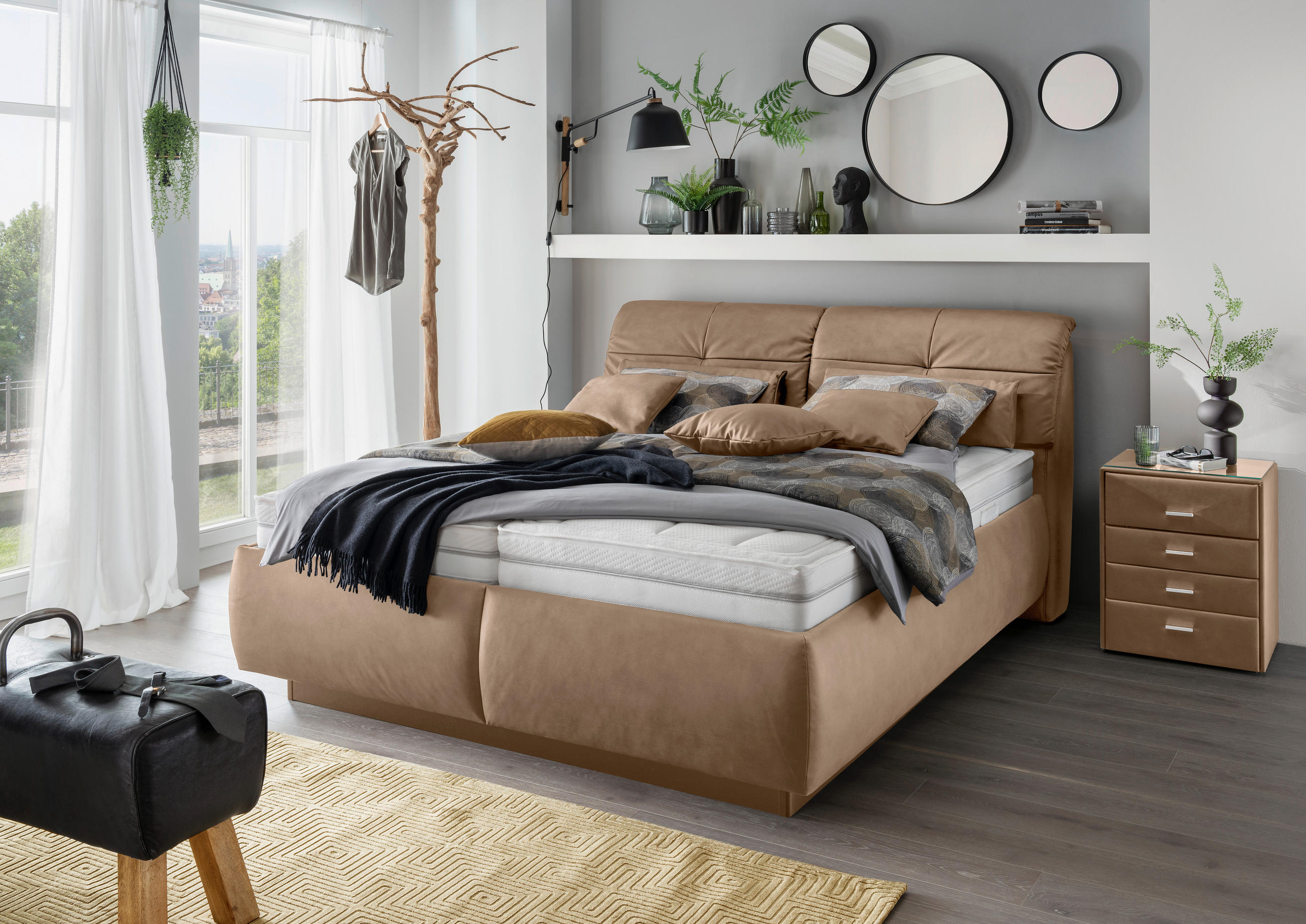 POLSTERBETT 180/200 cm  in Hellbraun  - Hellbraun/Weiss, Konventionell, Holz/Holzwerkstoff (180/200cm) - Beldomo - Sleep