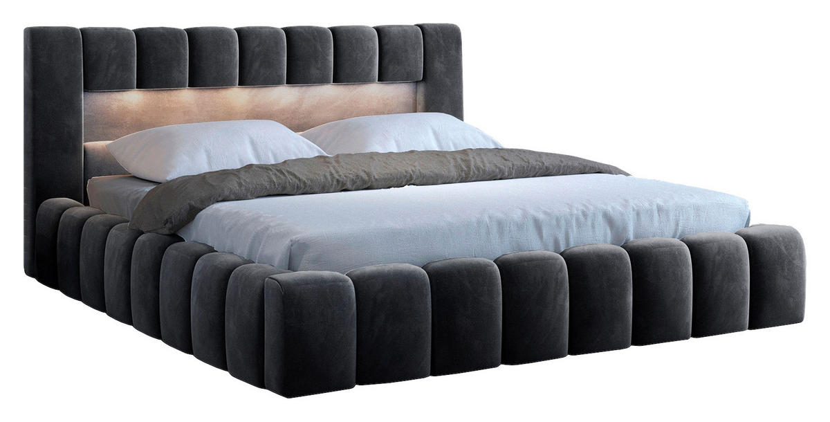 POLSTERBETT Beleuchtung, Lattenrost, Bettkasten 160/200 cm  in Schwarz  - Beige/Schwarz, MODERN, Holz/Kunststoff (160/200cm) - MID.YOU