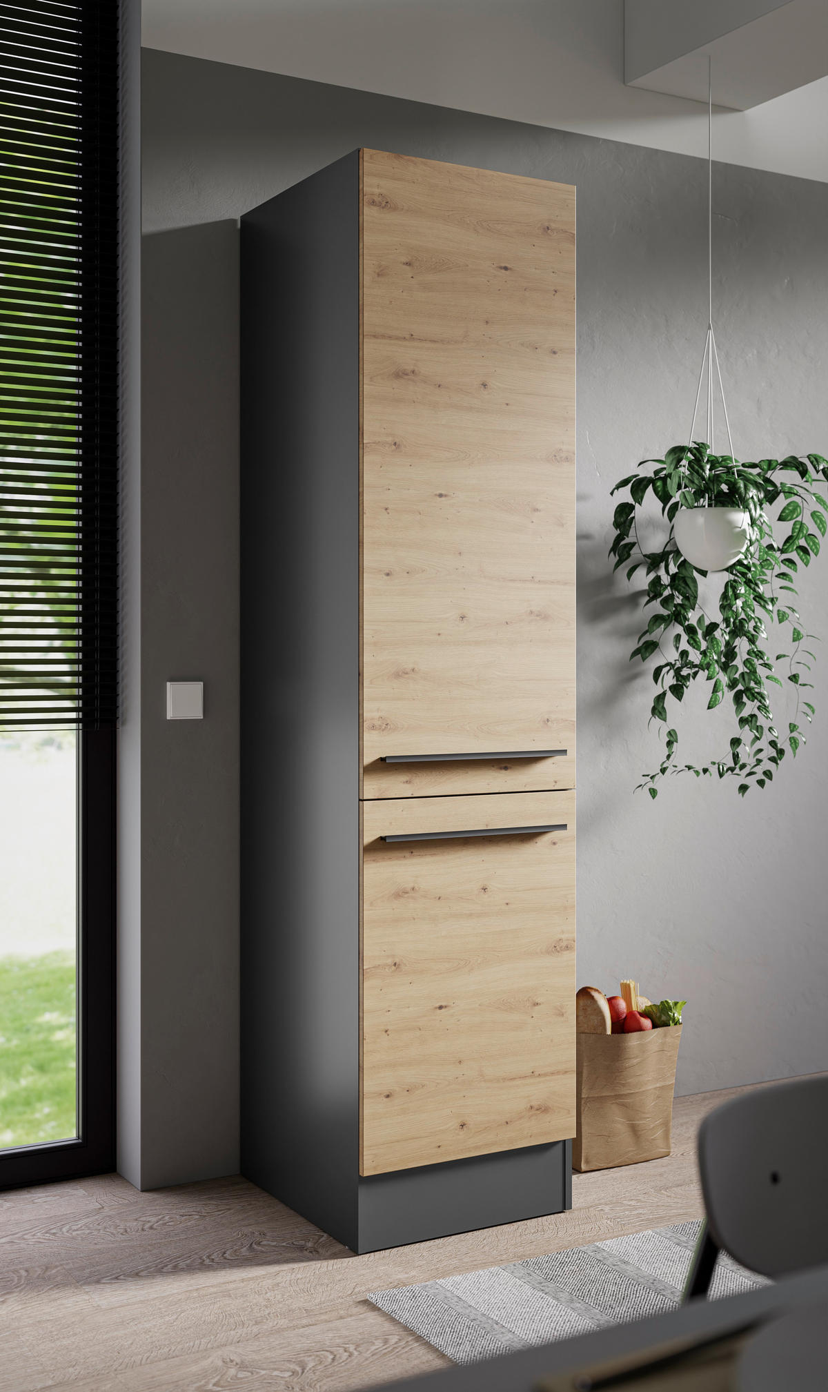 APOTHEKERSCHRANK 50/211/57 cm  in Anthrazit, Eiche Artisan  - Anthrazit/Schwarz, Design, Holzwerkstoff/Kunststoff (50/211/57cm) - MID.YOU