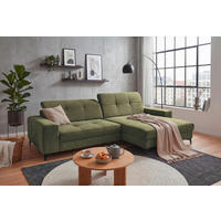 ECKSOFA SORELLA in Chenille Dunkelgrün Kopfteilverstellung, Sitztiefenverstellung  328/182 cm  - Dunkelgrün/Schwarz, Design, Kunststoff/Textil (328/182cm) - MID.YOU