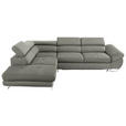 ECKSOFA Grau Webstoff Bettkasten, Schlaffunktion, Rücken echt, Kopfteilverstellung  - Grau, Design, Textil/Metall (235/280cm) - Hom`in