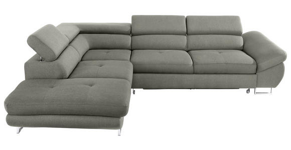 ECKSOFA Grau Webstoff Bettkasten, Schlaffunktion, Rücken echt, Kopfteilverstellung  - Grau, Design, Textil/Metall (235/280cm) - Hom`in