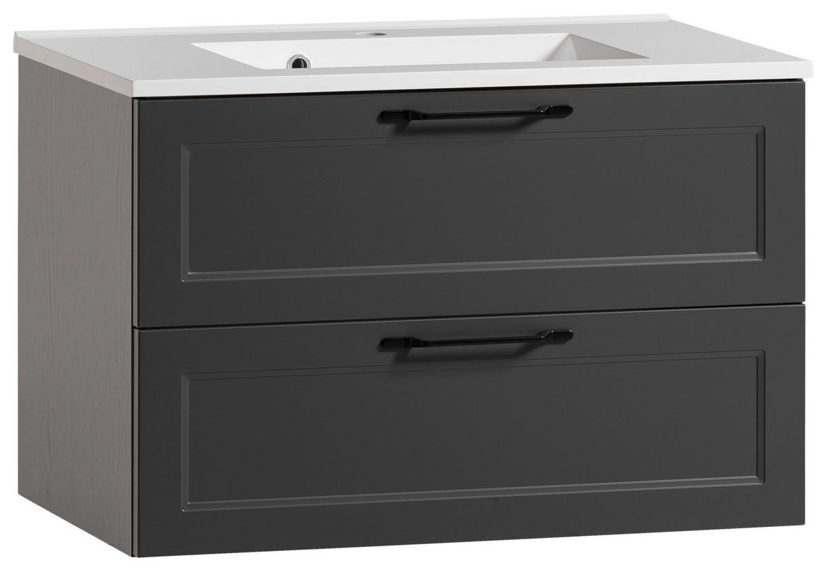 WASCHTISCHKOMBI 80 cm  - Schwarz/Graphitfarben, KONVENTIONELL, Holzwerkstoff/Stein (80cm) - Xora