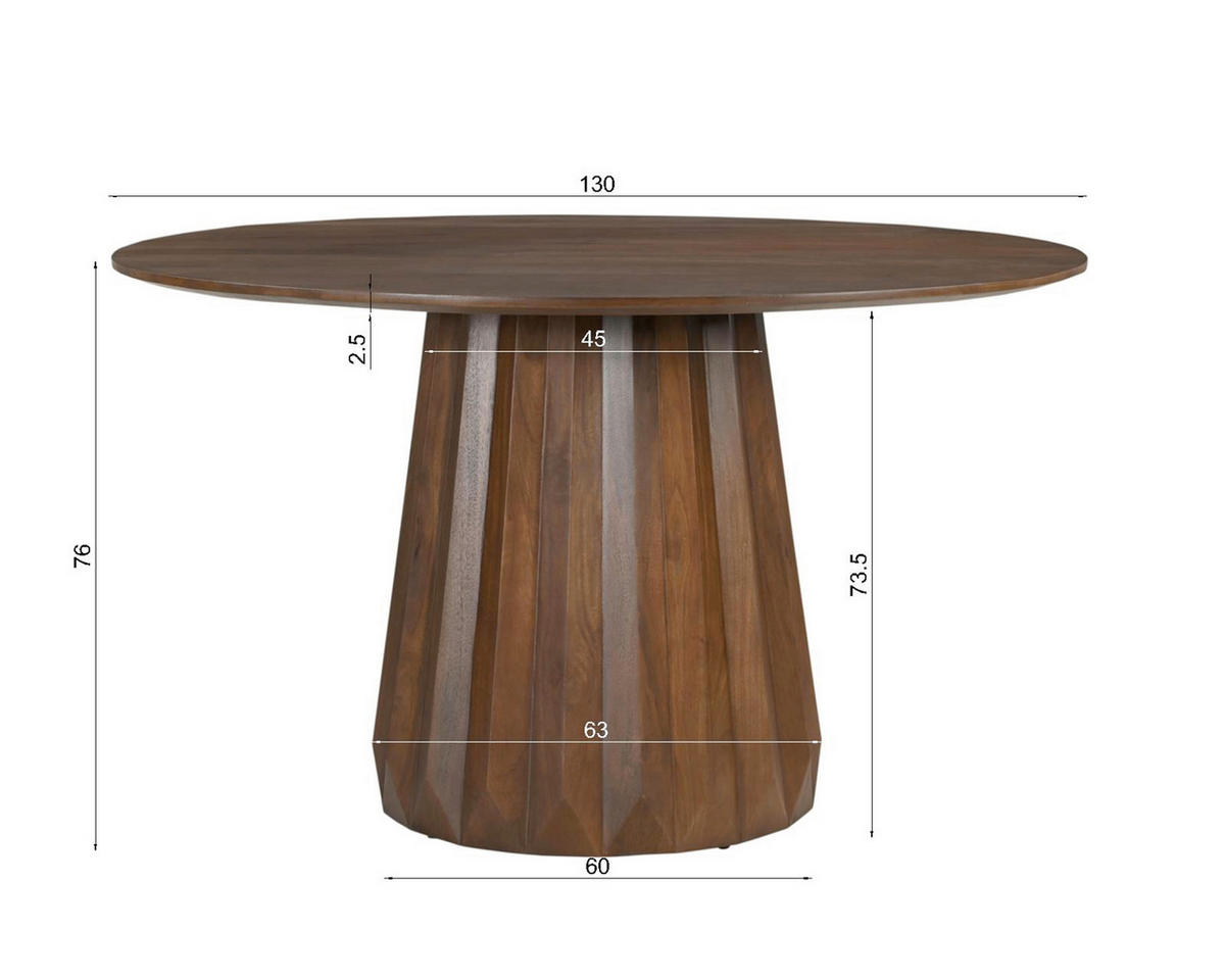 ESSTISCH 130/130/76 cm Echtholz  Holz rund Braun  - Braun, MODERN, Holz (130/130/76cm) - MID.YOU