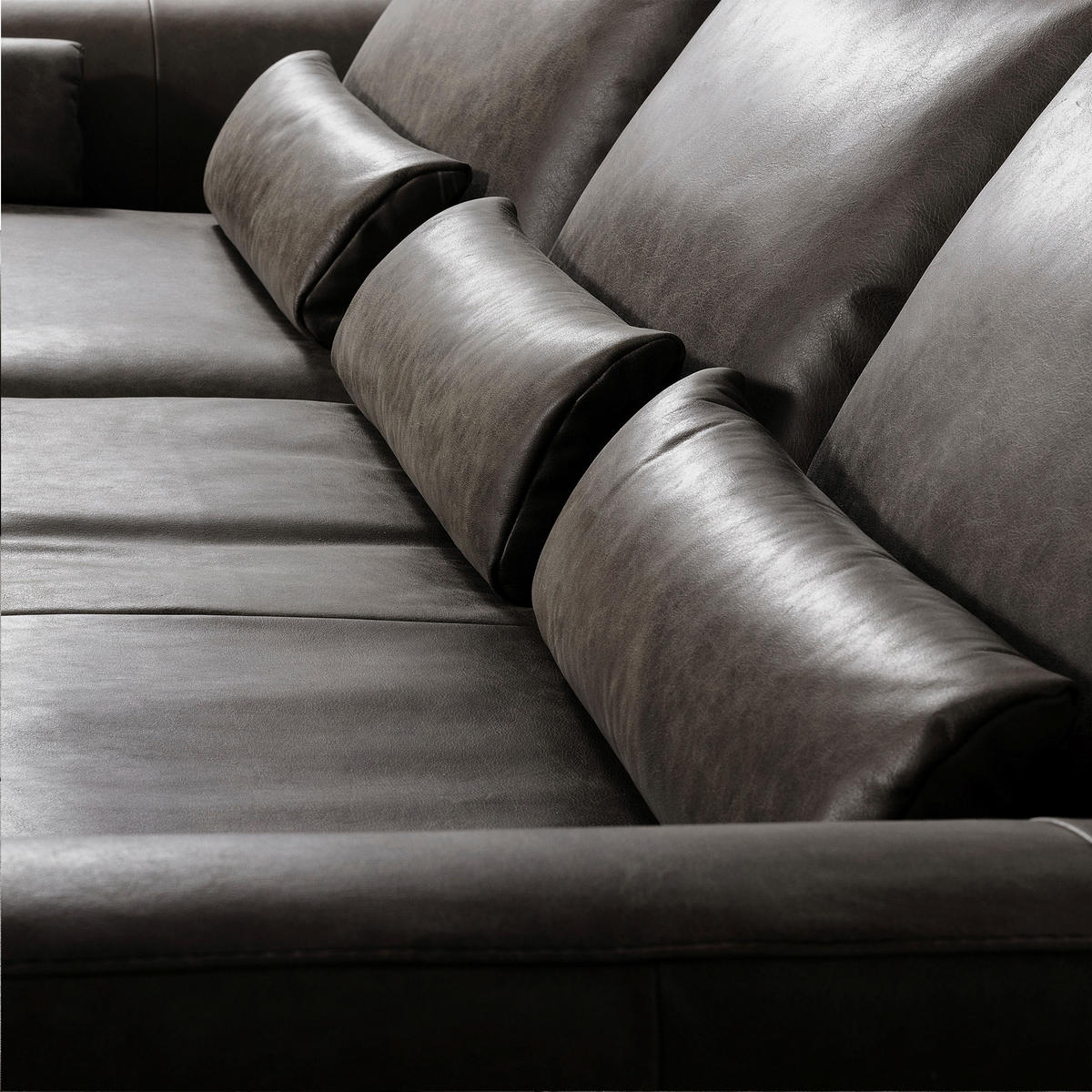 ECKSOFA in Echtleder Fango  - Fango/Schwarz, Design, Leder/Metall (172/313cm) - Livetastic
