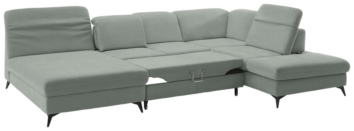 WOHNLANDSCHAFT Chenille Hellgrau  - Hellgrau/Schwarz, Design, Textil/Metall (198/369/255cm) - Beldomo Style