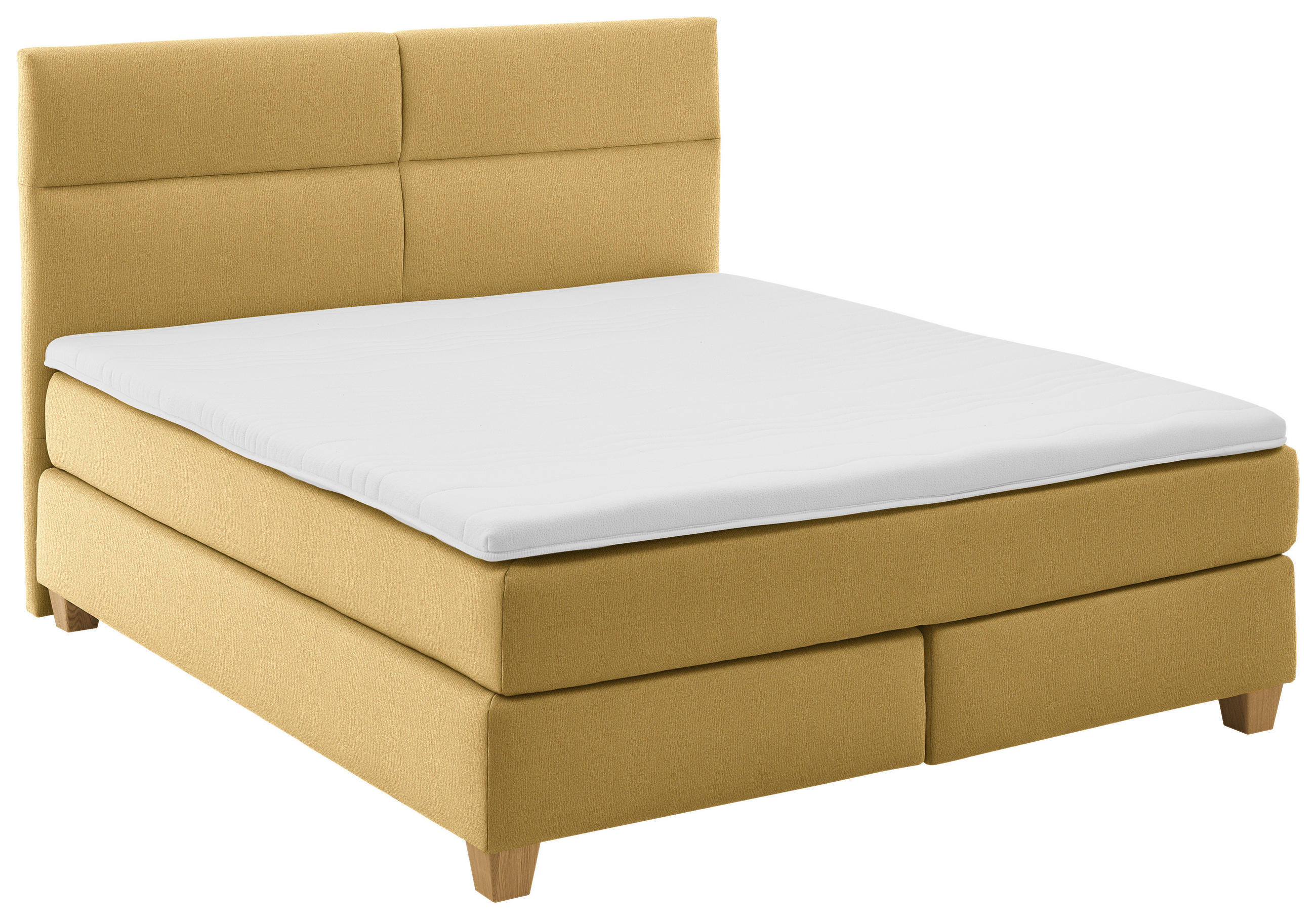 BOXSPRINGBETT 180/200 cm,  in Currygelb, Matratze, gepolstertes Kopfteil, Topper, H2 + H3 = mittel + fest  - Currygelb/Naturfarben, MODERN, Holz/Textil (180/200cm) - Beldomo - Sleep