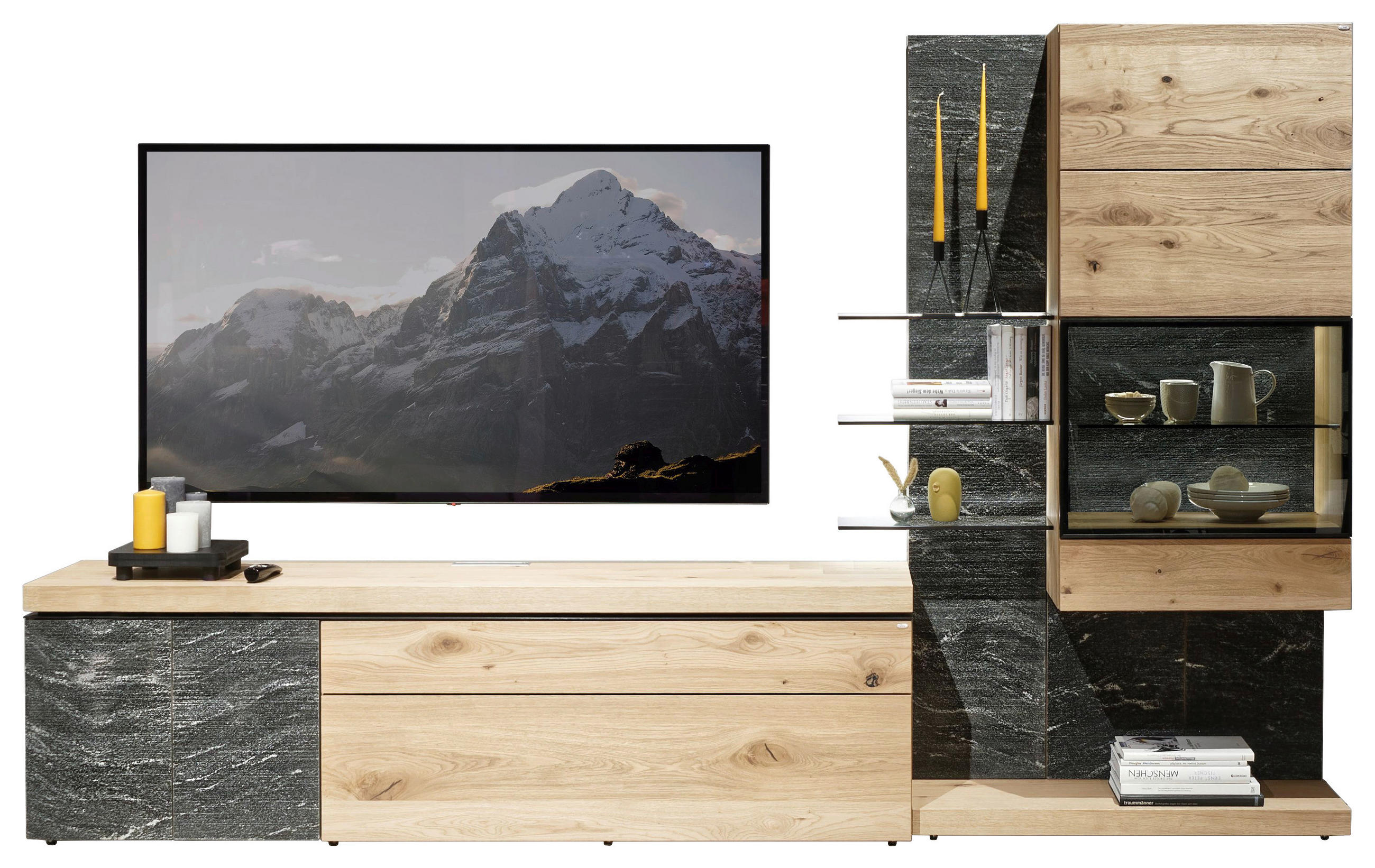 Set Mobilă Living, grafit, culoare lemn stejar, 288/180/43 cm