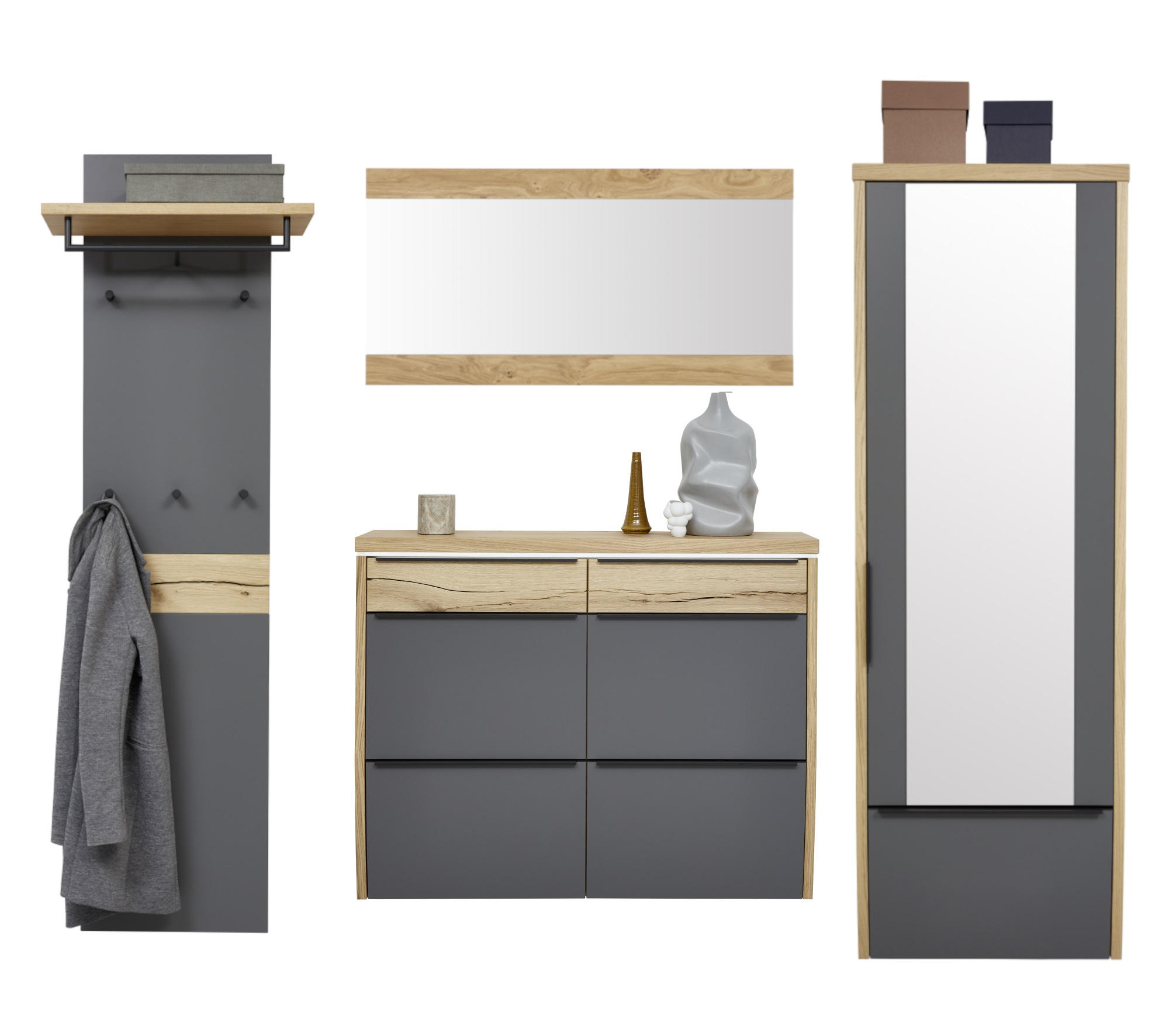 GARDEROBE Grau, Eichefarben - Eichefarben/Grau, Design, Holz (270/200/32cm) - Dieter Knoll