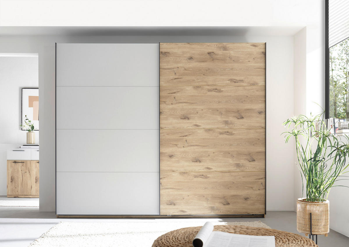 SCHWEBETÜRENSCHRANK in Eichefarben, Hellgrau  - Eichefarben/Hellgrau, Modern, Holzwerkstoff/Metall (270/225/60cm) - Venda