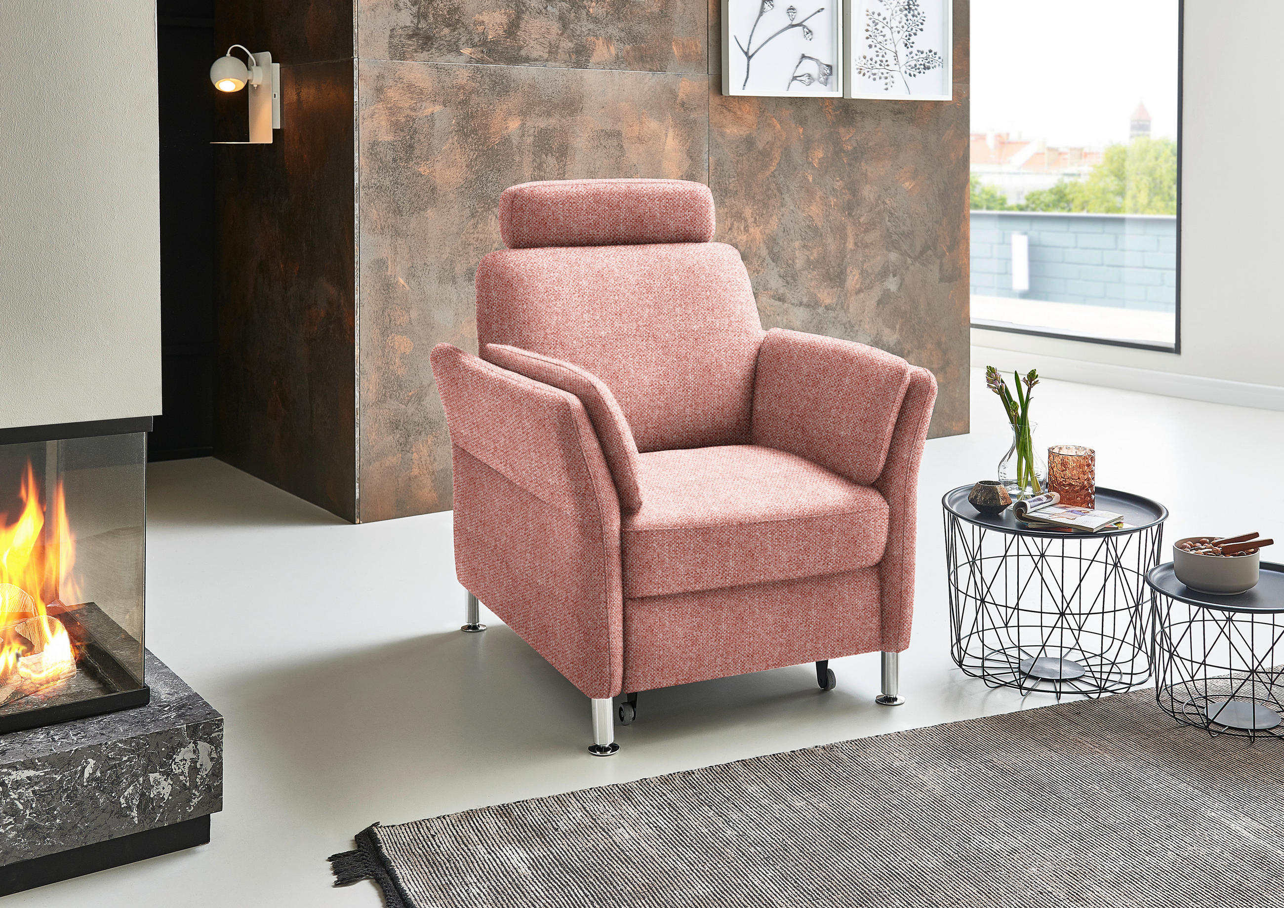 FÅTÖLJ i textil röd  - röd/kromfärg, Klassisk, metall/textil (86/87/93cm) - Beldomo System
