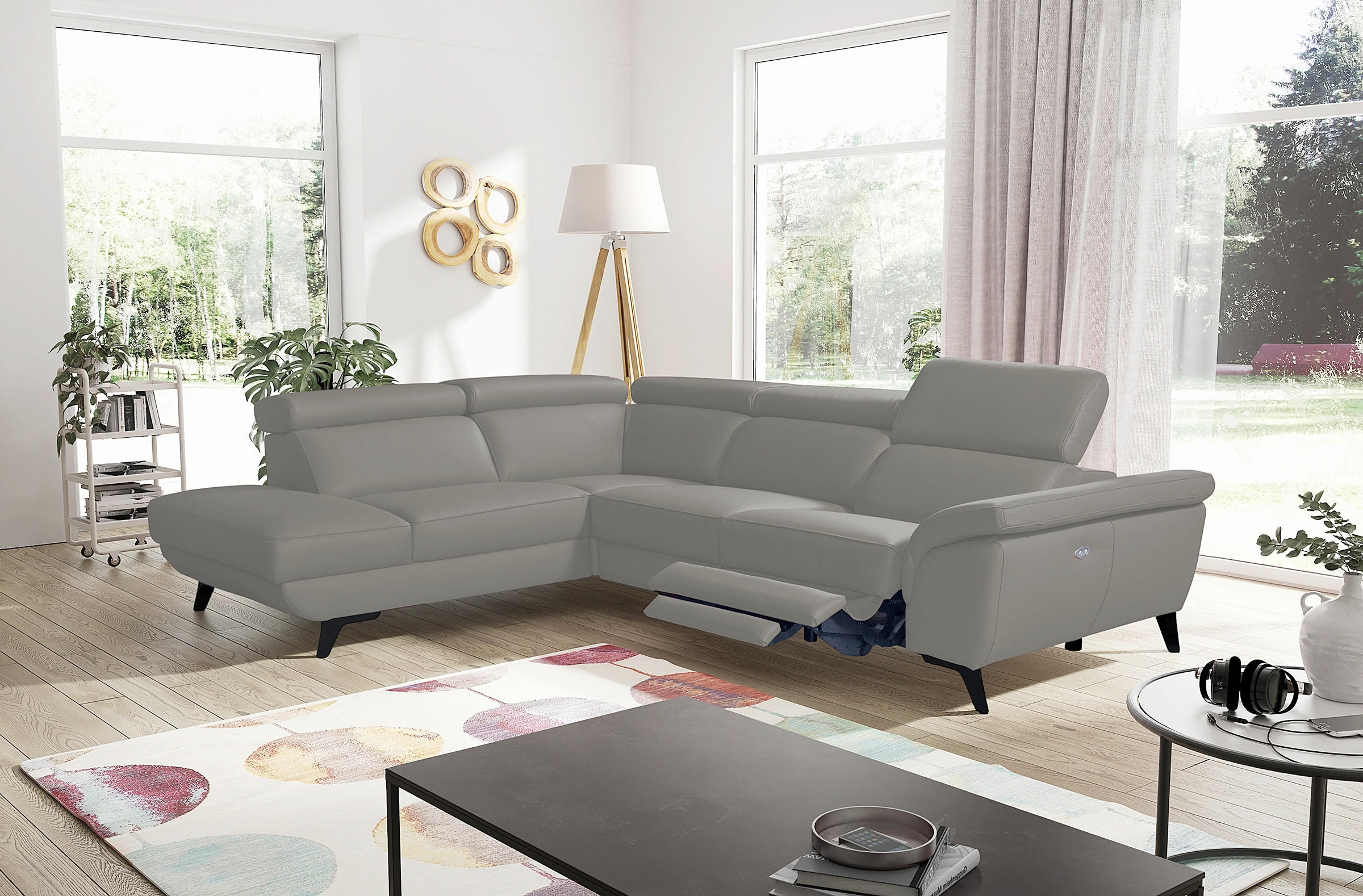 ECKSOFA DALLAS in Echtleder Grau  228/283 cm  - Schwarz/Grau, Design, Leder/Metall (228/283cm) - Livetastic