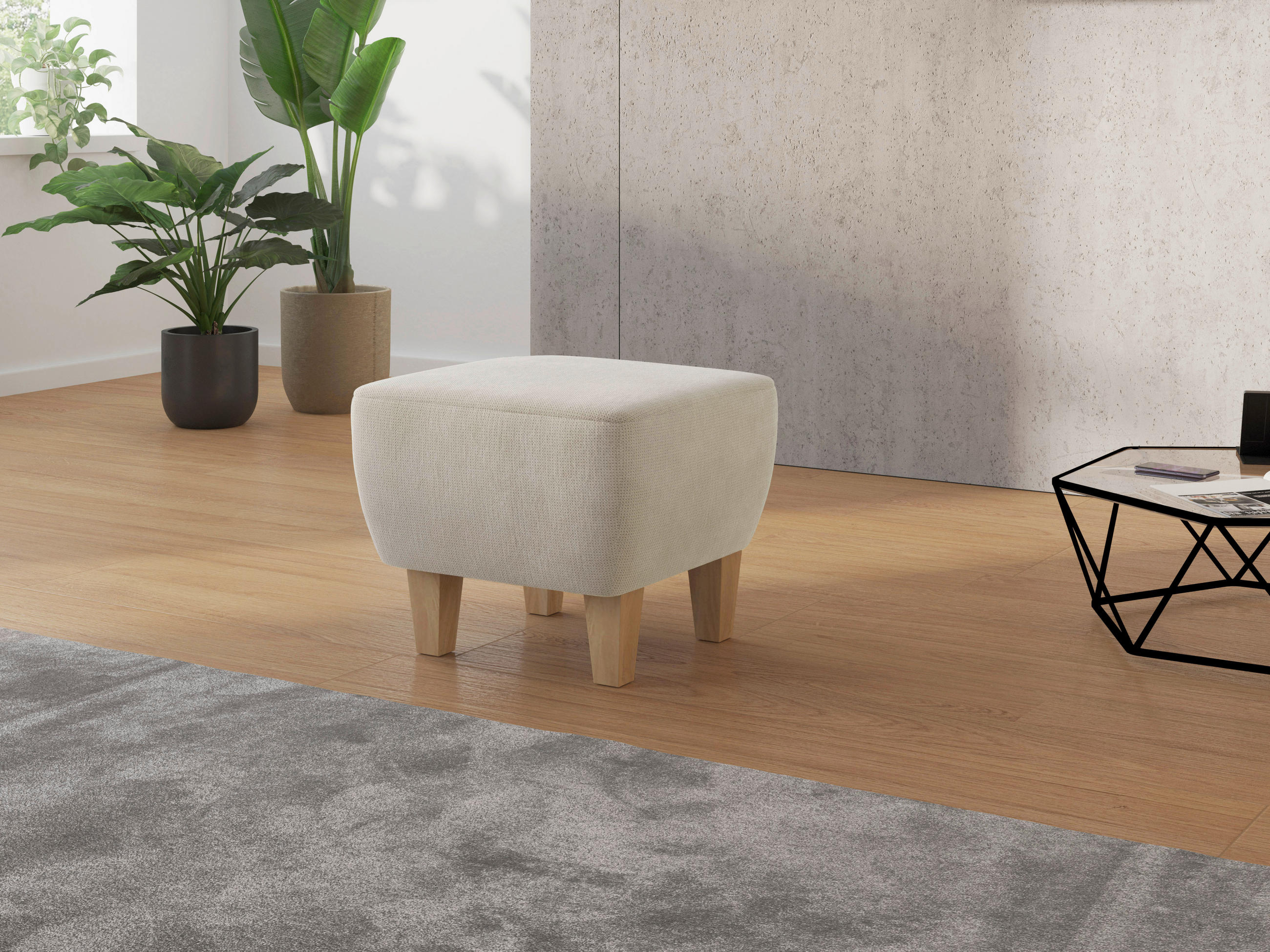 HOCKER VIVA V Flachgewebe Creme  - Eichefarben/Creme, KONVENTIONELL, Holz/Textil (56/46/56cm) - Sit & More