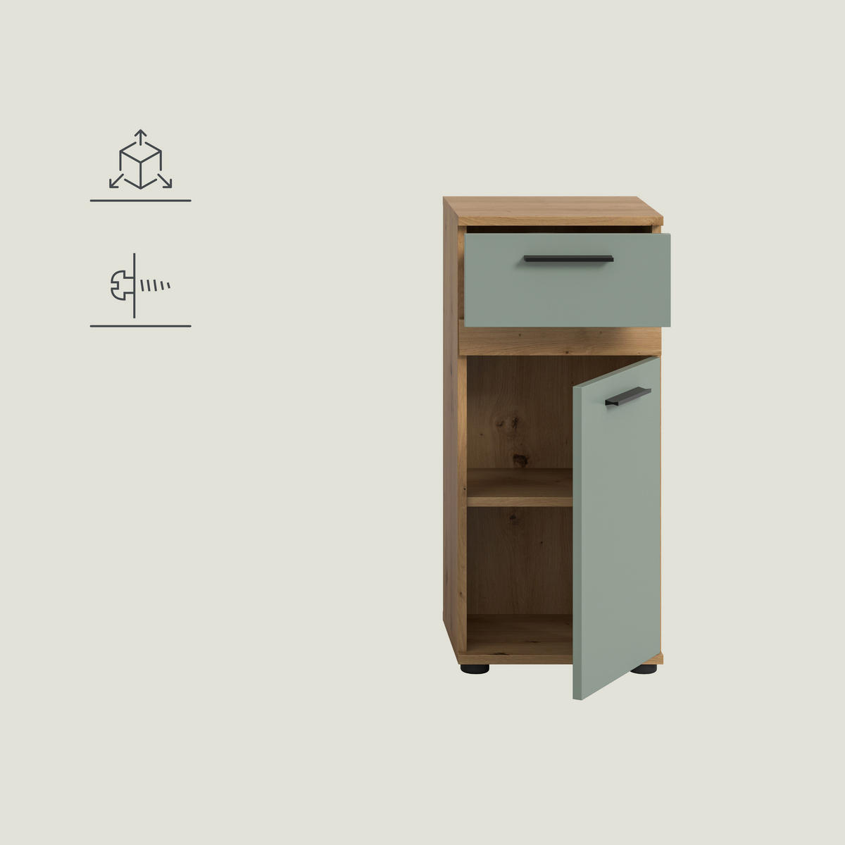 UNTERSCHRANK 35/79/31 cm   - Salbeigrün/Schwarz, Trend, Holzwerkstoff/Kunststoff (35/79/31cm) - MID.YOU
