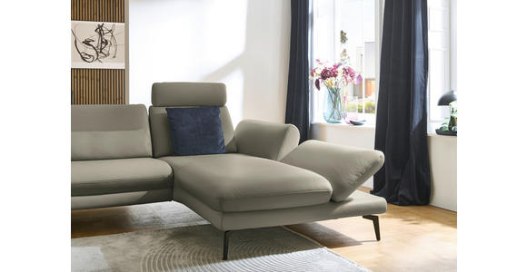 ECKSOFA in Echtleder Hellgrau 308/195 cm - Hellgrau/Schwarz, Design, Leder/Metall (308/195cm) - Dieter Knoll