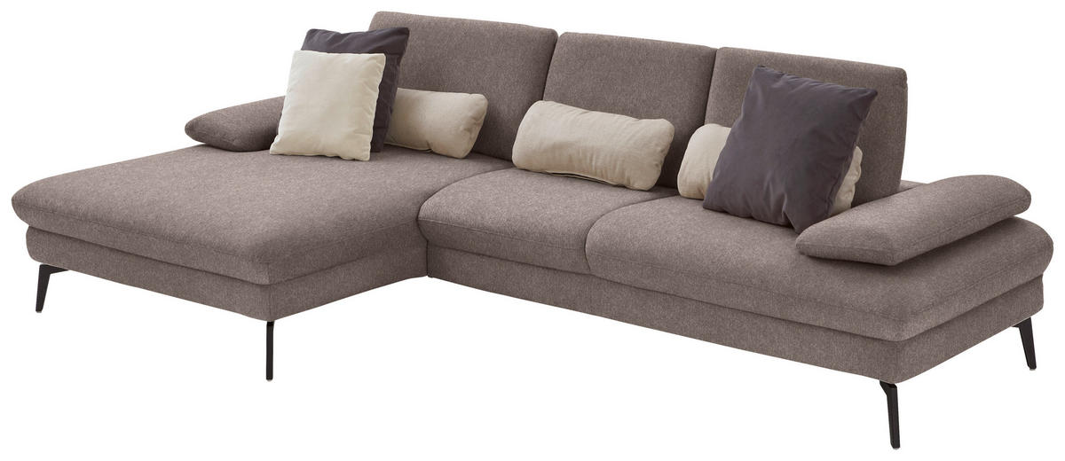 ECKSOFA in Chenille, Mikrofaser Haselnussfarben  - Schwarz/Haselnussfarben, Design, Textil/Metall (157/299cm) - Dieter Knoll