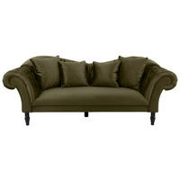 3-SITZER-SOFA Velours Olivgrün  - Schwarz/Olivgrün, Design, Holz/Textil (242/91/104cm) - MID.YOU