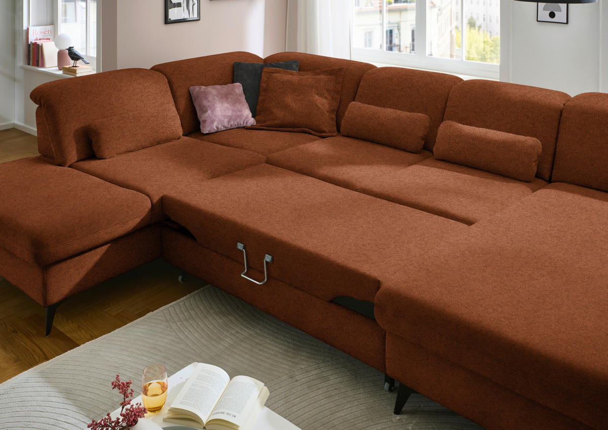 WOHNLANDSCHAFT Chenille Rostfarben  - Rostfarben/Schwarz, Design, Textil/Metall (255/369/198cm) - Beldomo Style