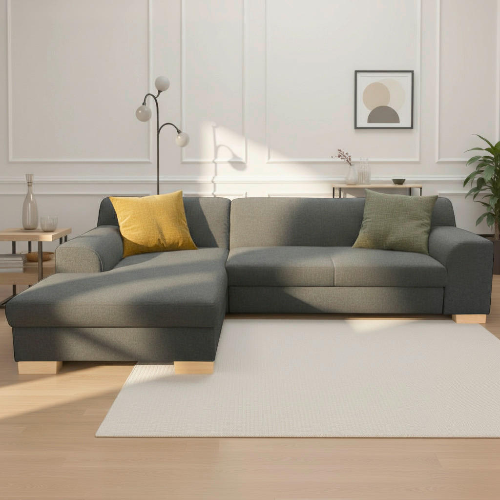 ECKSCHLAFSOFA  TINOS Dunkelgrau Webstoff  - Dunkelgrau/Buchefarben, Basics, Holz/Textil (157/273cm) - MID.YOU