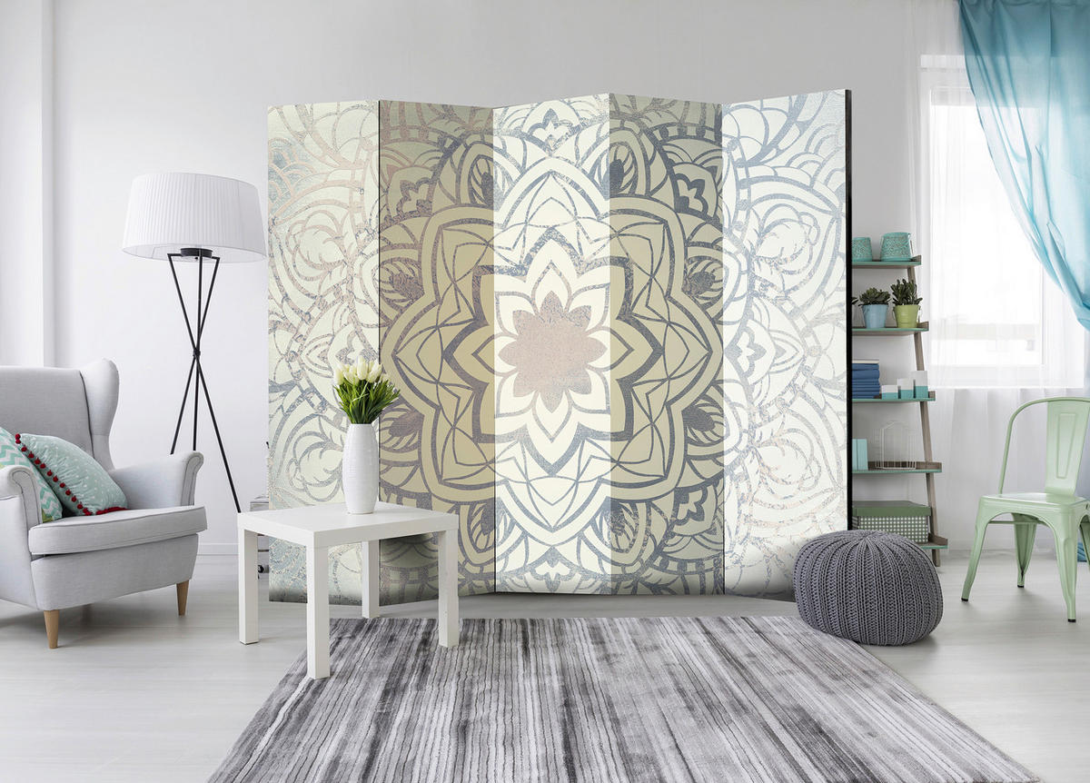 SKÄRMVÄGG  i trä, textil  grå, beige  - beige/grå, Basics, trä/textil (225/172/3cm) - artgeist