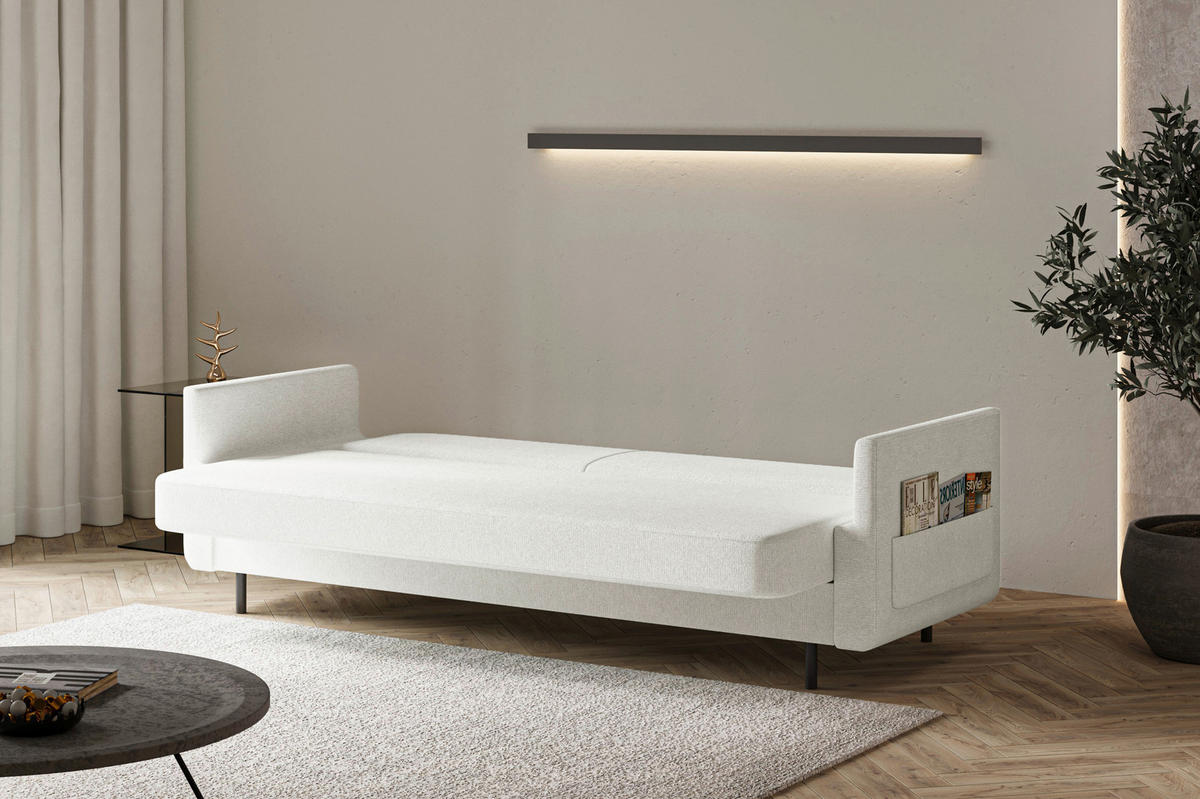 SCHLAFSOFA CLOUDY Creme  inkl. Schlaffunktion, Rücken echt, Stauraum  - Creme, Design, Textil/Metall (221/87/84cm) - MID.YOU