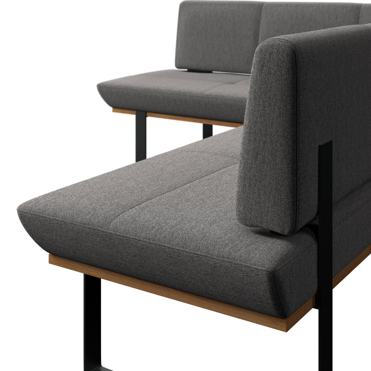 ECKBANK 175/225 cm Webstoff Grau Eiche vollmassiv   - Schwarz/Grau, MODERN, Holz/Textil (175/225cm) - Livetastic