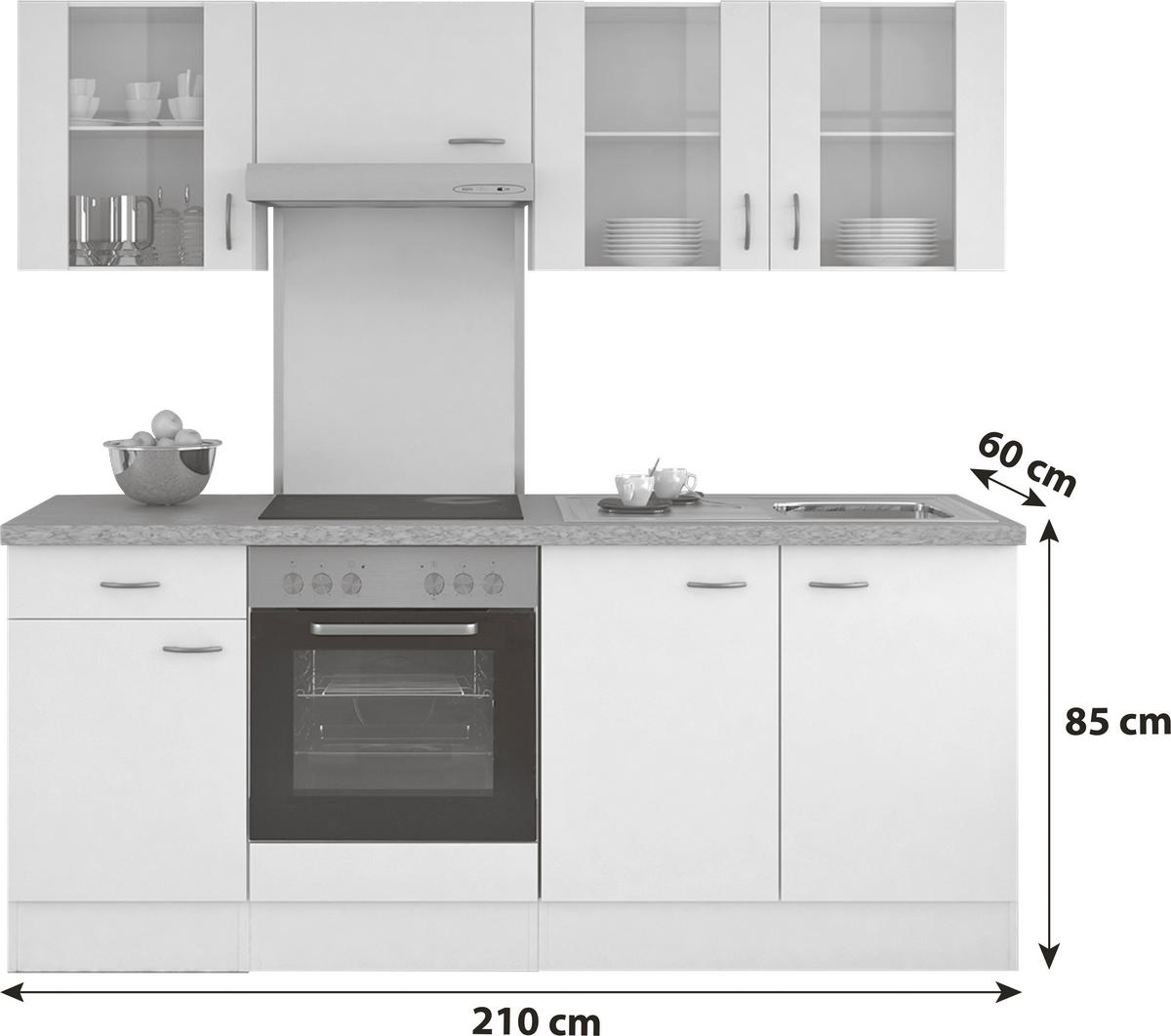 KÜCHENLEERBLOCK 210 cm   in Weiß  - Edelstahlfarben/Hellgrau, KONVENTIONELL, Holzwerkstoff/Kunststoff (210cm) - FlexWell