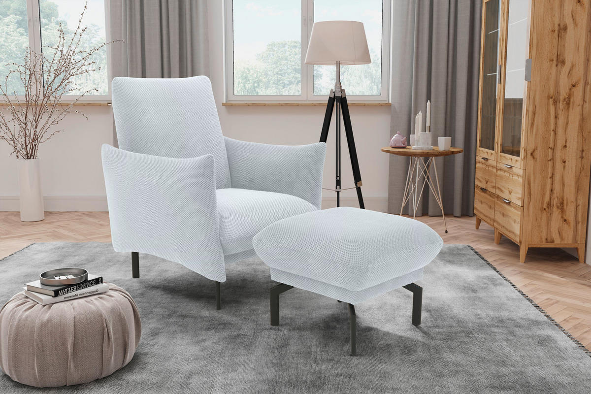 HOCKER in Textil Silberfarben  - Silberfarben/Schwarz, Design, Textil/Metall (57/46/57cm) - MID.YOU