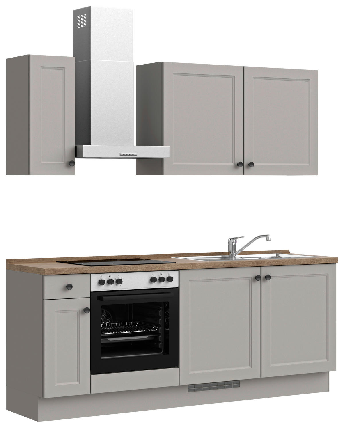 KÜCHENBLOCK Cascada 210 cm  in Grau, Eiche dunkel  - Eiche dunkel/Schwarz, MODERN, Holzwerkstoff/Metall (210cm) - Nobilia