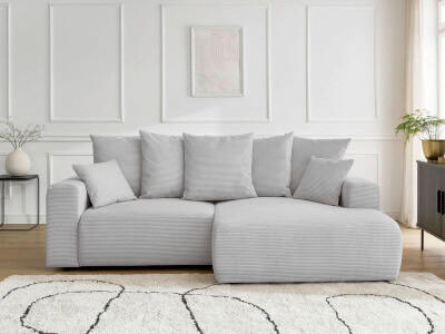 ECKSOFA Ottomane rechts  ATILLA Hellgrau Cord  - Hellgrau/Schwarz, MODERN, Kunststoff/Textil (244/149cm)