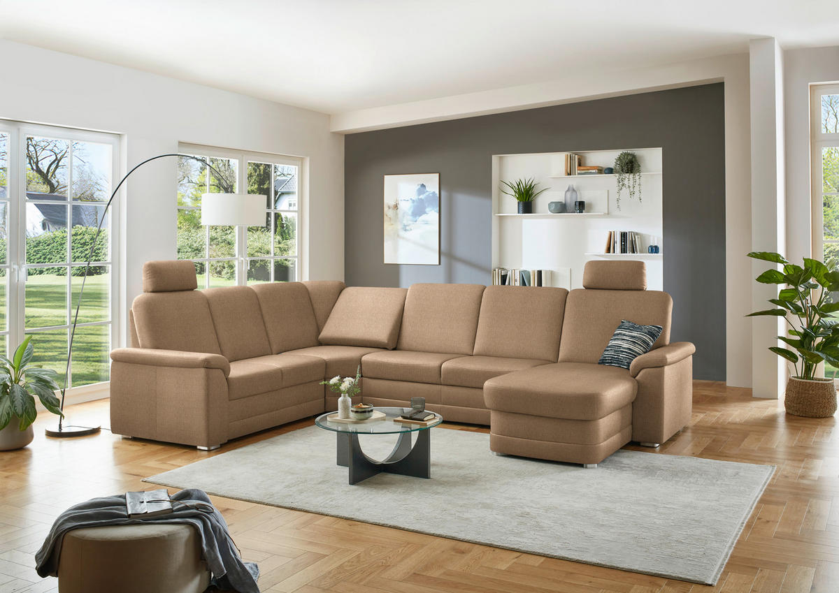 WOHNLANDSCHAFT  in Chenille Altrosa, Hellbraun  - Hellbraun/Alufarben, KONVENTIONELL, Holz/Textil (235/329/160cm) - Beldomo Comfort