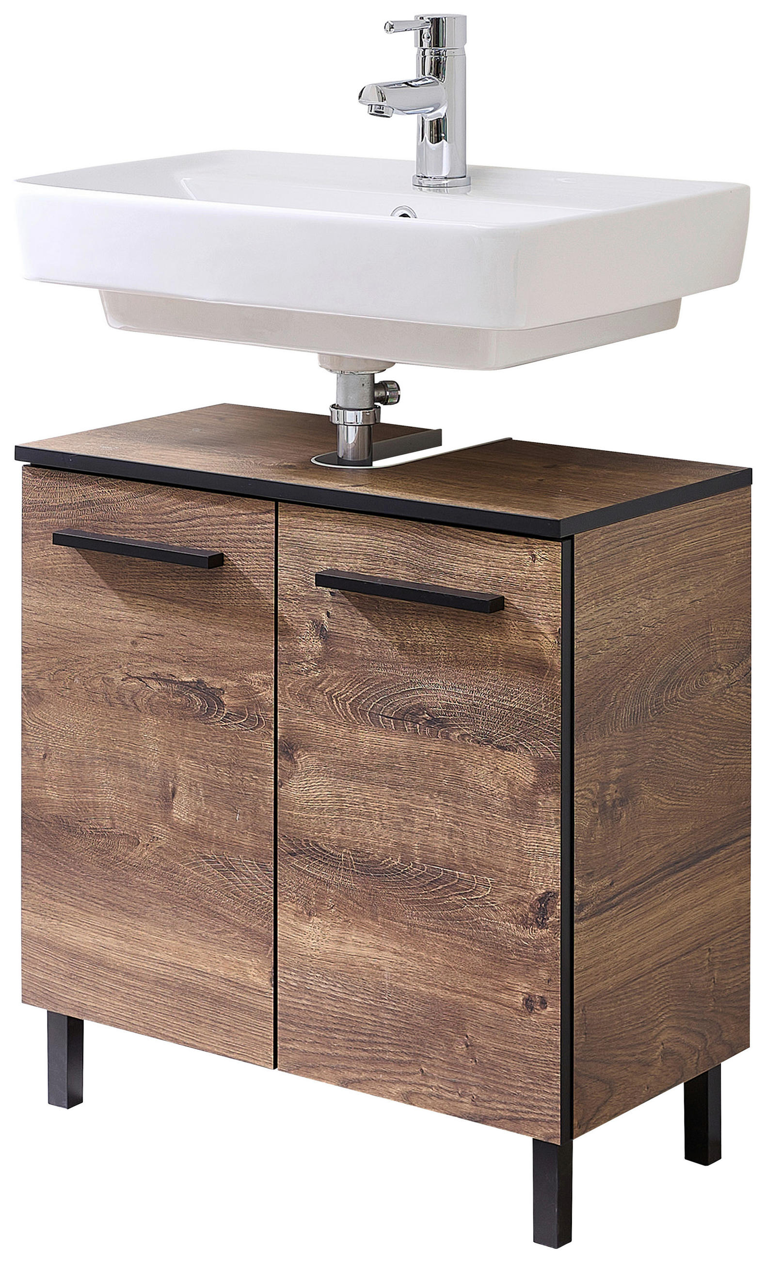 WASCHBECKENUNTERSCHRANK 60/53/33 cm  - Eichefarben/Schwarz, Design, Holzwerkstoff (60/53/33cm) - Xora