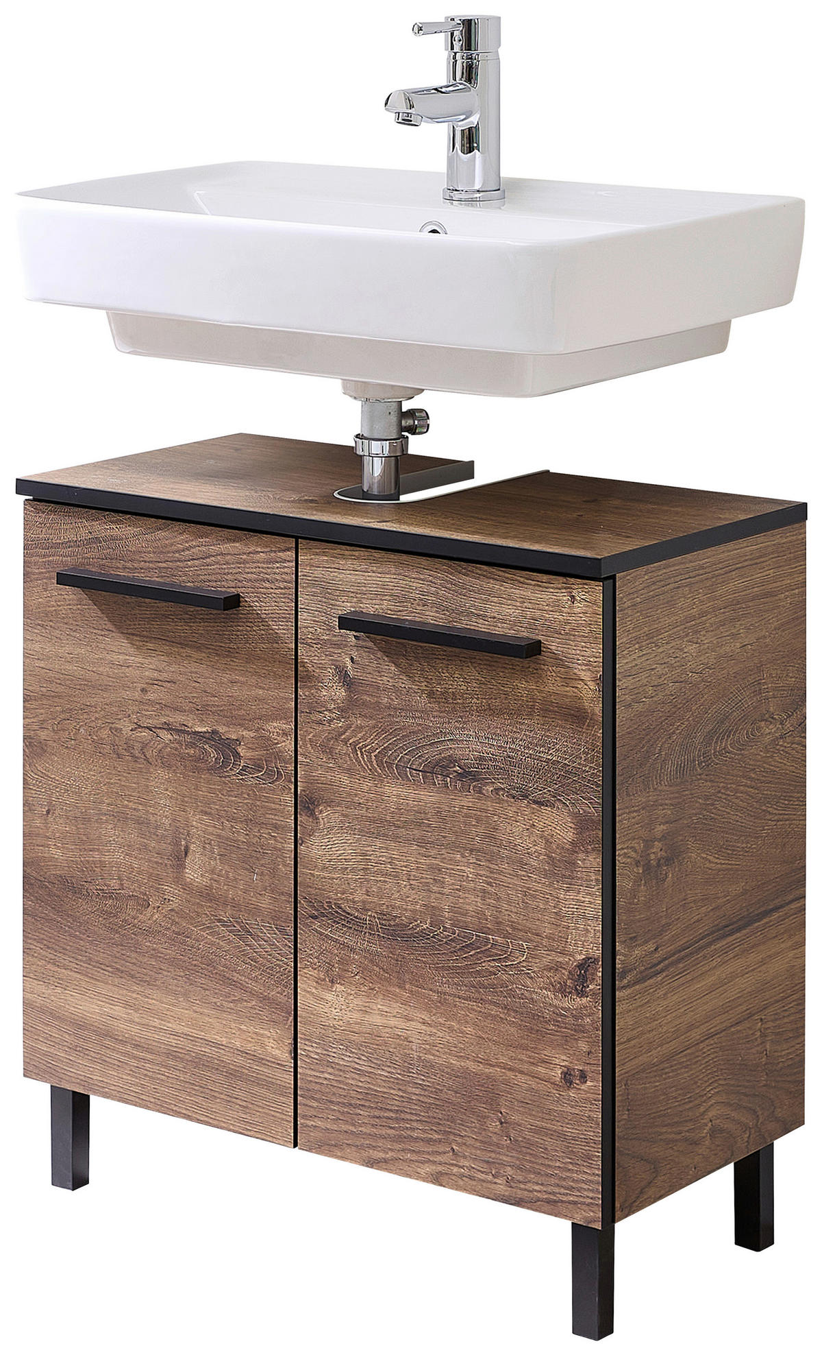 OMARICA ZA POD UMIVALNIK 60/53/33 cm  - črna/barve hrasta, Design, leseni material (60/53/33cm) - Xora