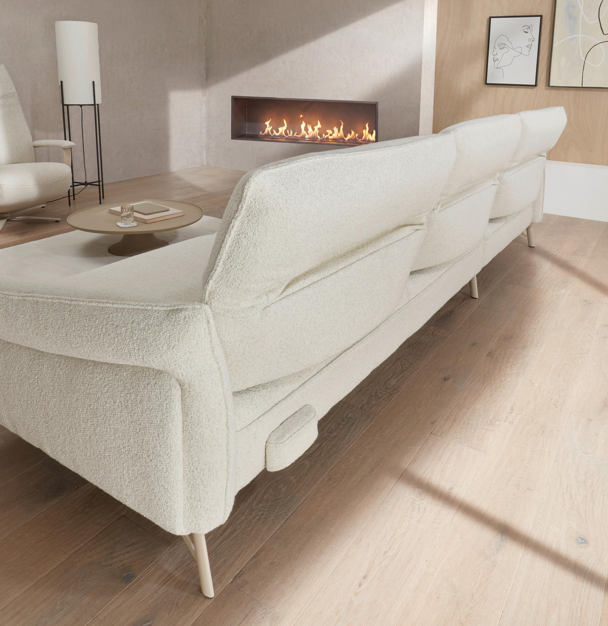 ECKSOFA Creme Chenille Rücken echt  - Beige/Creme, Design, Textil/Metall (165/329cm) - Johann Jakob