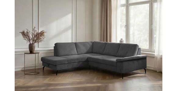 ECKSOFA Anthrazit Velours Bettkasten, Sitzvorzug  - Anthrazit/Schwarz, KONVENTIONELL, Textil/Metall (206/253cm) - Venda