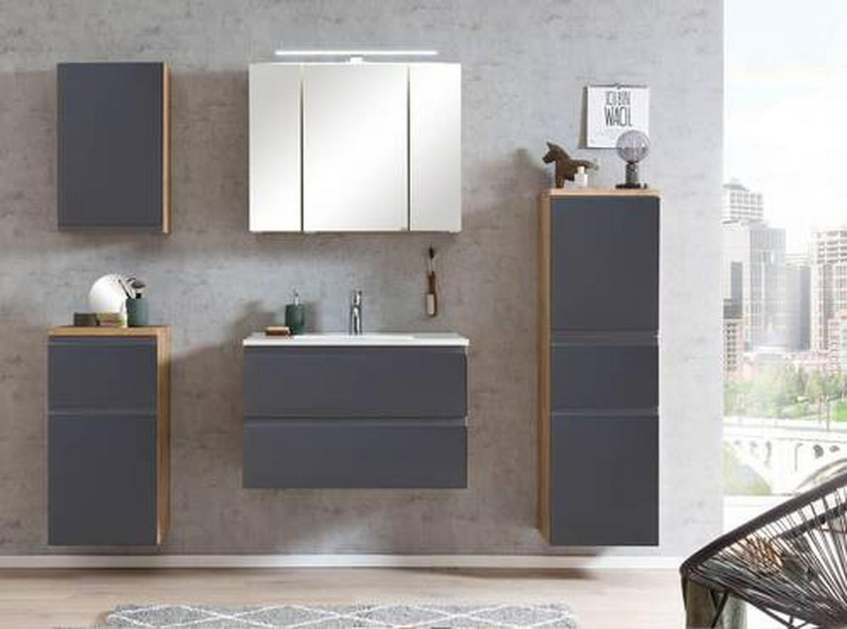 WASCHTISCHKOMBI 80 cm  - Weiss/Eiche Wotan, Modern, Holzwerkstoff/Stein (80cm) - Held